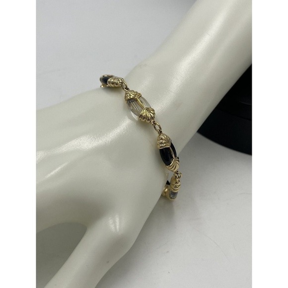 Swarovski Signed Vintage Swan Gold Tone Jet Black and Clear Lucite Bracelet - Picture 3 of 15